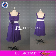 ED Bridal China Custom Made A Line Longueur au genou Robe en mousseline de demoiselle en mousseline de soie mauve avec blanc Sash 2017